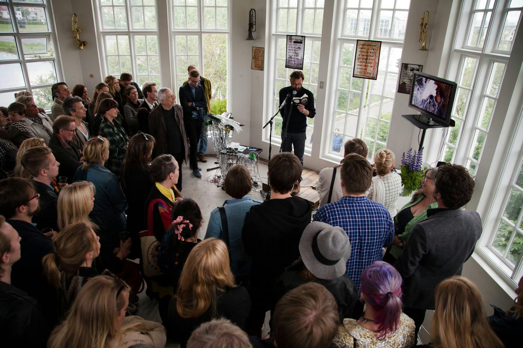 Crowd at Tunglið Publishing event in Reykajvik