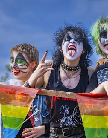 People dressed up like the band KISS participating in Reykjavík Pride parade