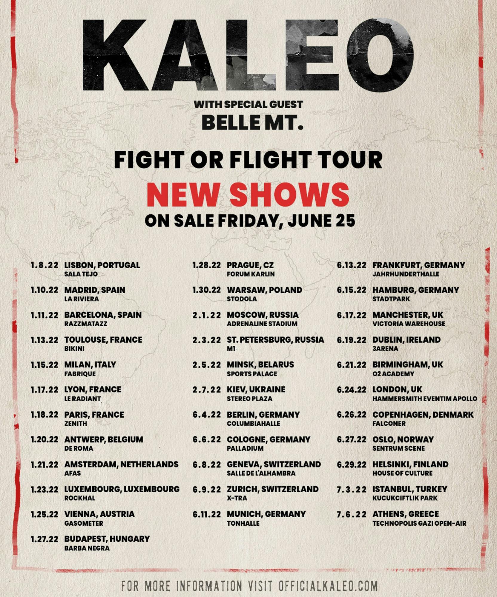 KALEO Fight or Flight tour dates 2022