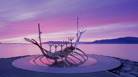 The Sun Voyager sculpture in beautiful natural light.