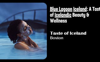 A woman relaxes in the Blue Lagoon’s warm, mineral-rich waters at dusk, with a silica face mask on and eyes closed in serenity, as a bridge arches in the background.