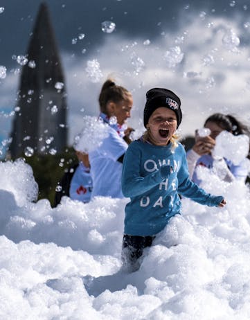 Bubbles are part of the course during the Reykjavík Marathon Fun Run