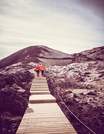 The steps leading up to Grábrók Crater