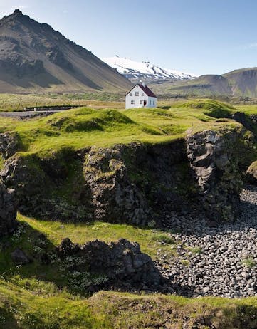 Arnarstapi in West Iceland with Snæfellsjökull in the background