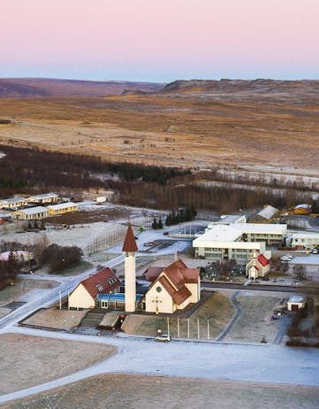 Aerial view of Reykholt, Iceland