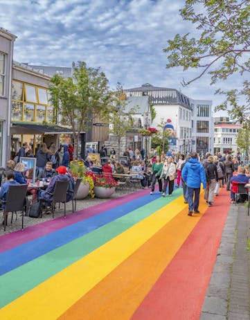 Reykjavík's Skólavörðustígur Street painted in Rainbow colors. 