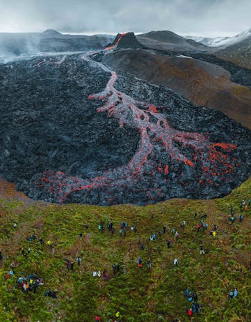 Fagradalsfjall is an active tuya volcano formed in the Last Glacial Period on the Reykjanes Peninsula, around 40 kilometers from Reykjavík, Iceland