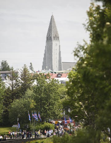 Independence Day Iceland with Hallgrimskirkja in the background