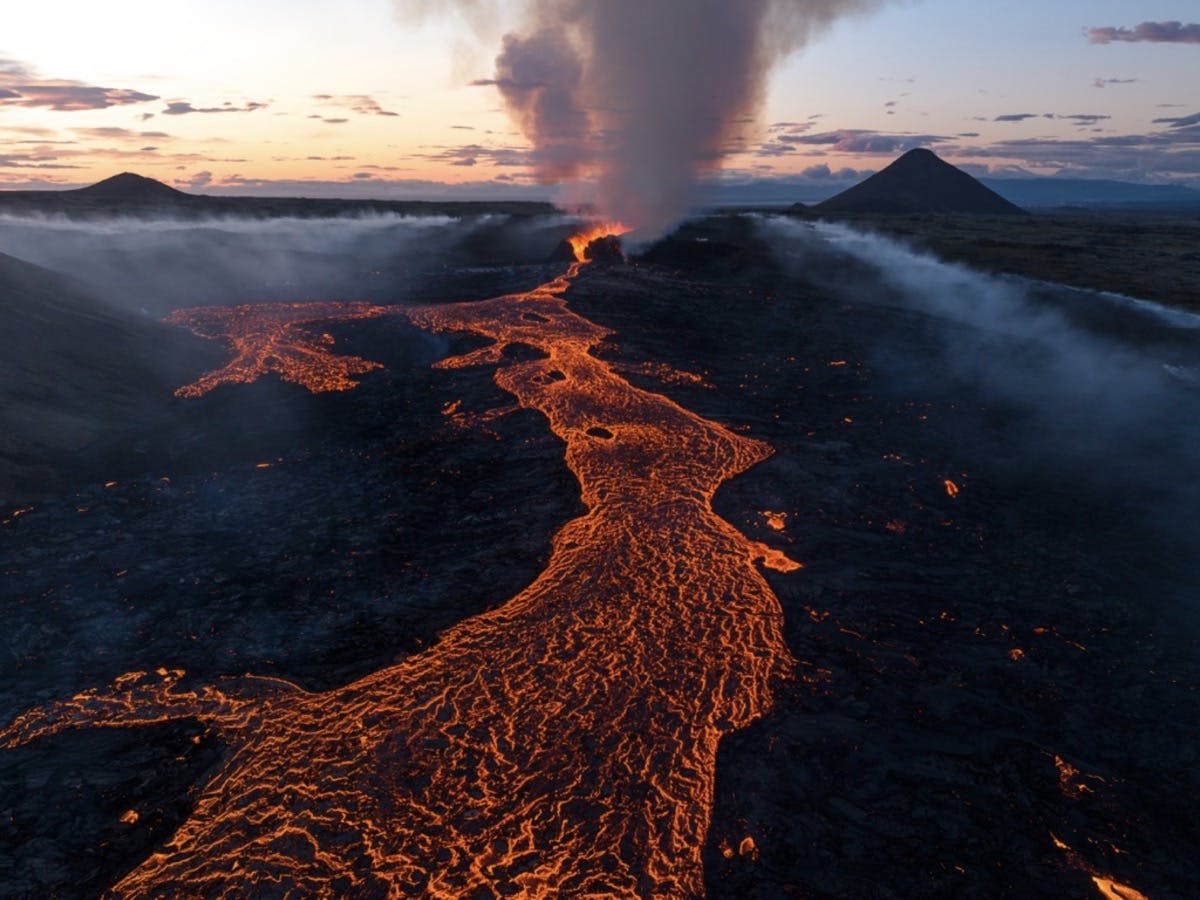 Drone shot of the July 2023 Fagradalsfjall Eruption. Photo: Thrainn Kolbeinsson