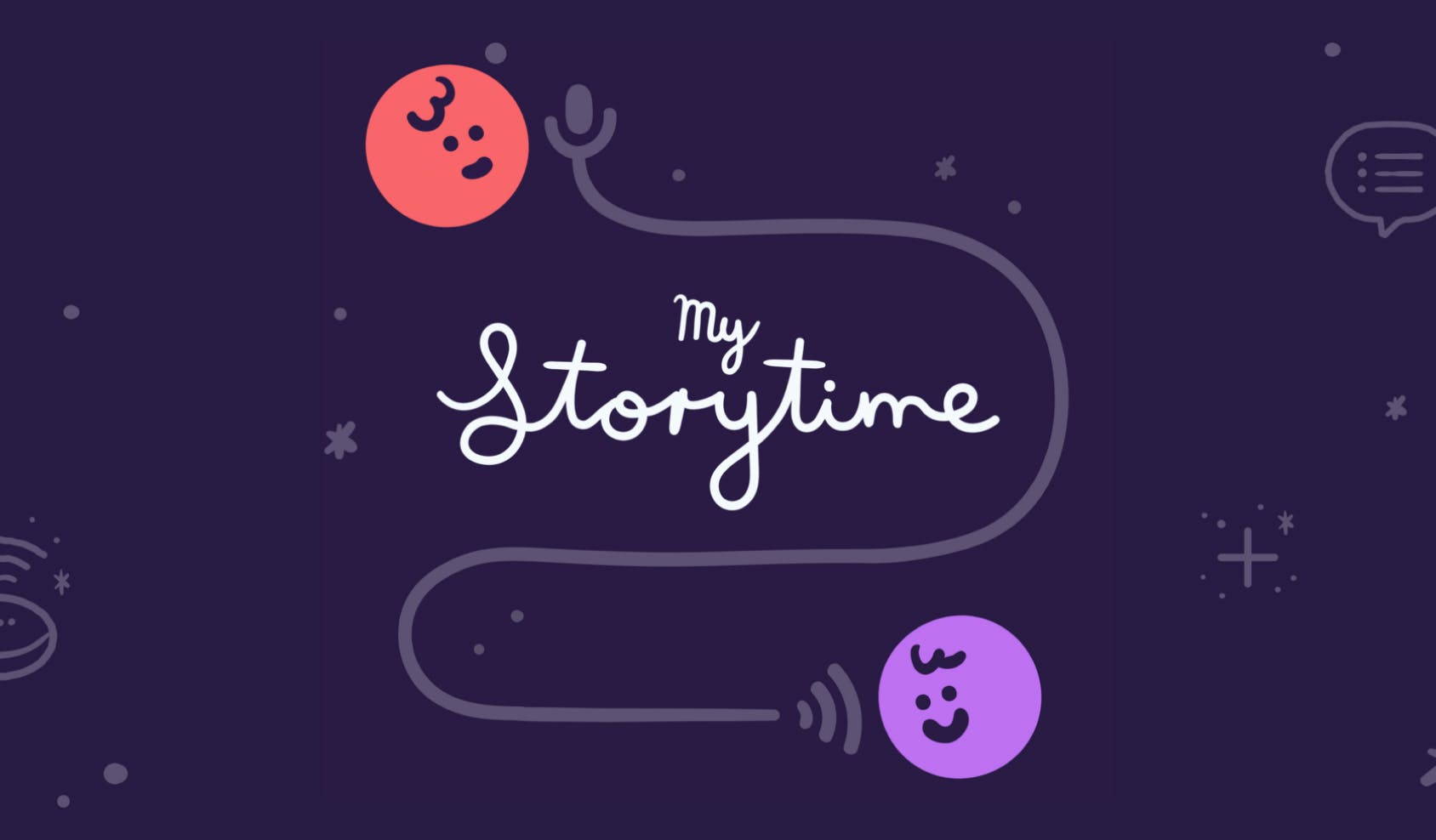 My Storytime logo with an illustration of two cartoons having two stylized cartoons conversing