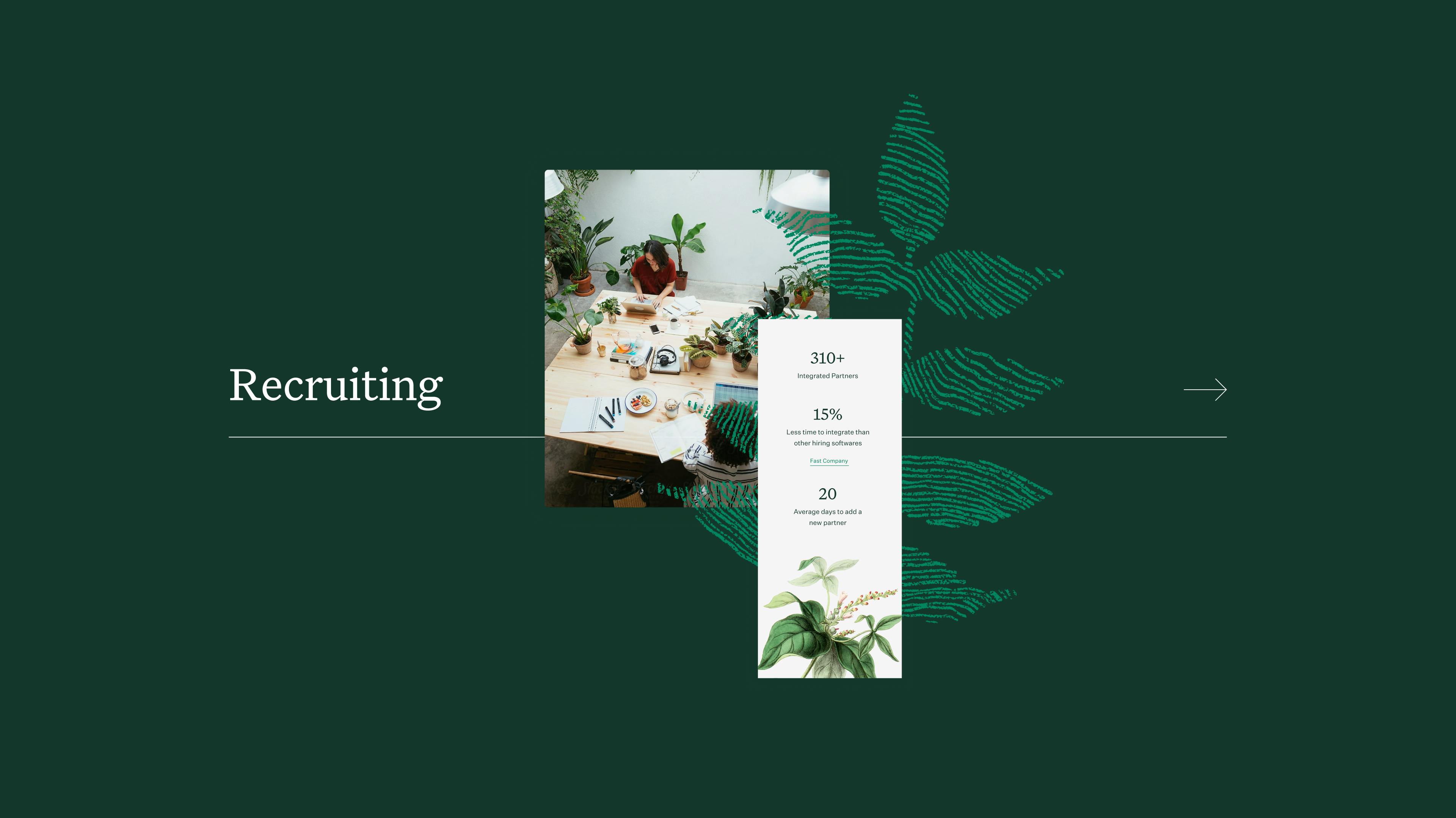 An image showing Greenhouse's website, a portrait, and some of their brand elements.