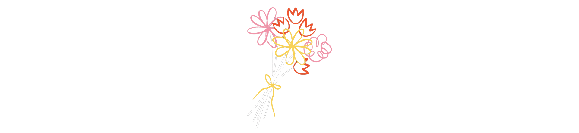 Pink, red and yellow bouquet of flowers in the the classic Eames tones.