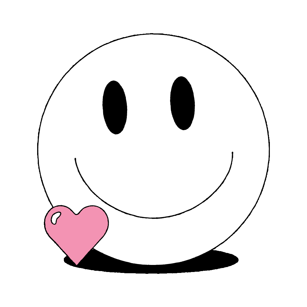 Animated illustration of a smiley face with a heart in the lower right