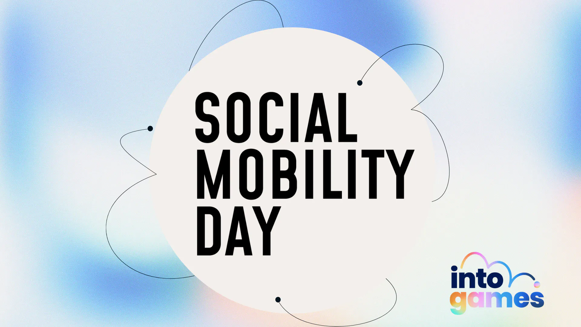Blue background with the into games logo in the bottom right. a white circle in the middle with the words 'social mobility day'