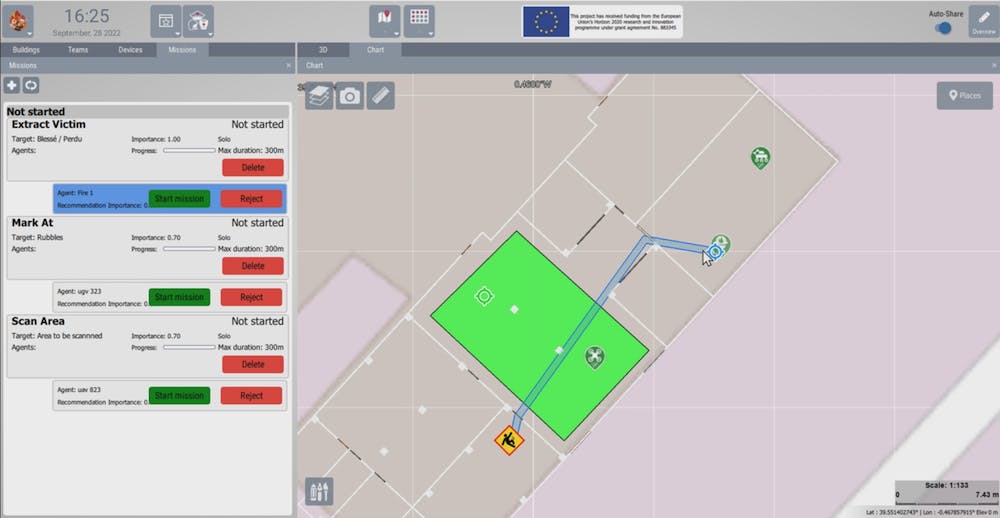 Screenshot of the path planning recommandation on INMOS.