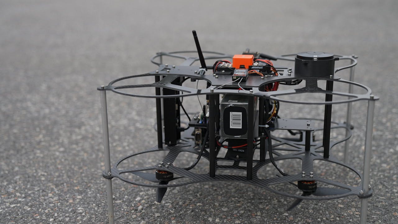 A drone on the ground, in close-up.