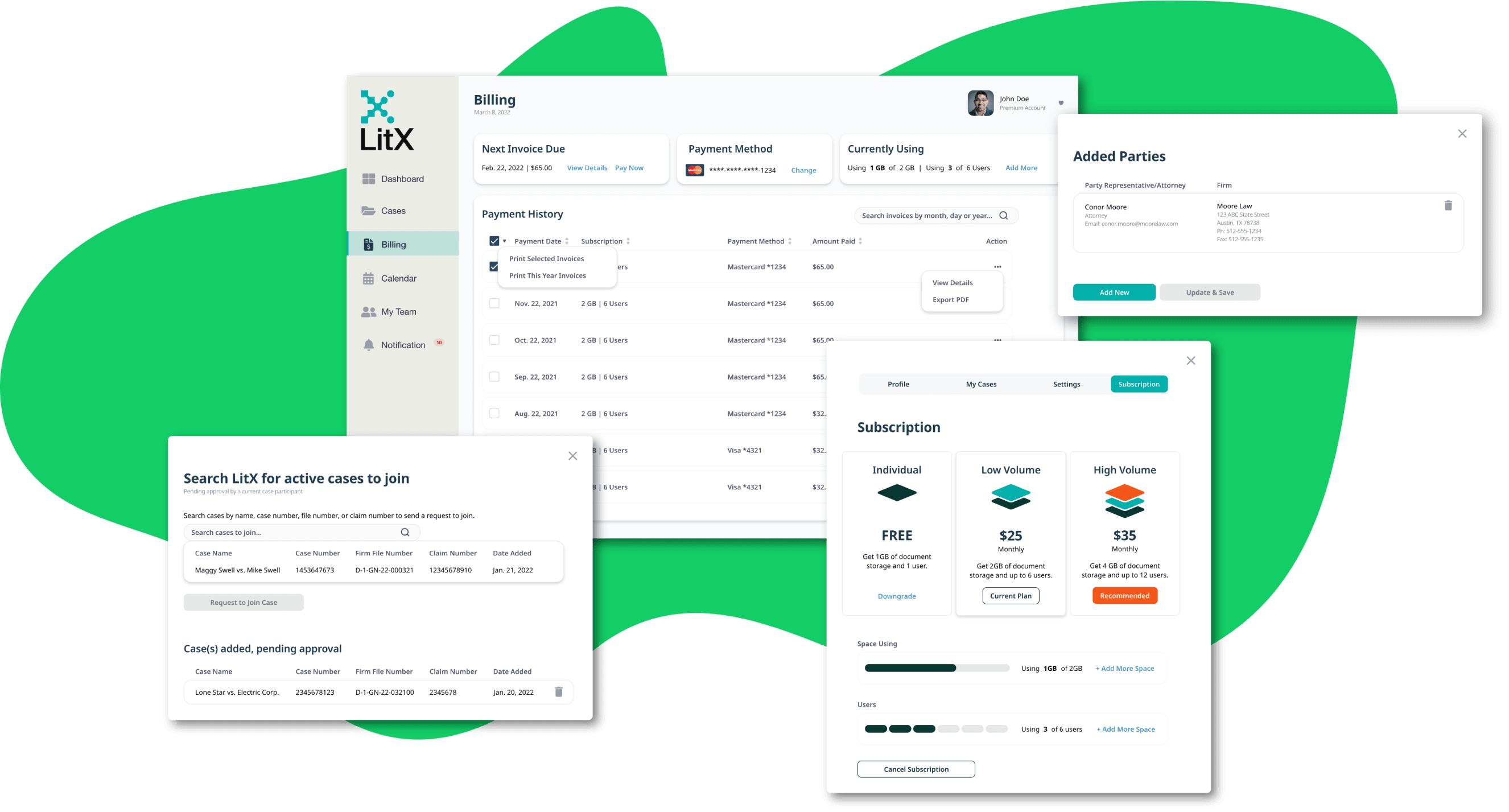 screenshots of the litx platform