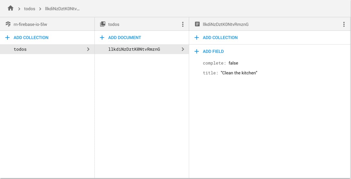 firebase console showing firestore date