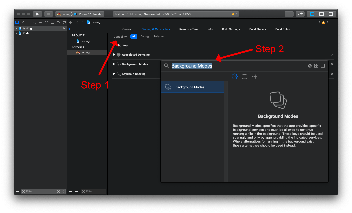 Enabling the Background Modes capability