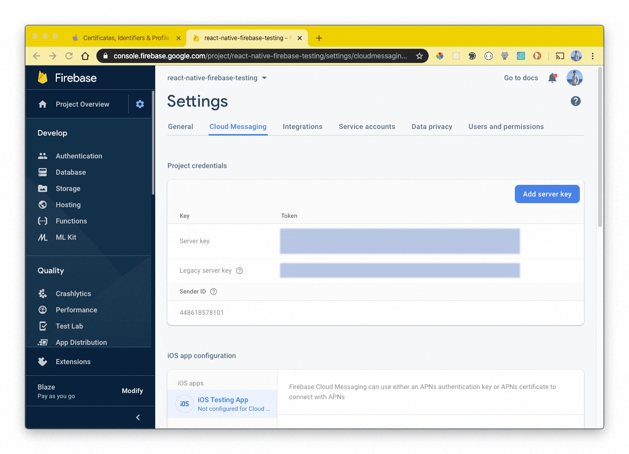 Firebase Console - Upload key