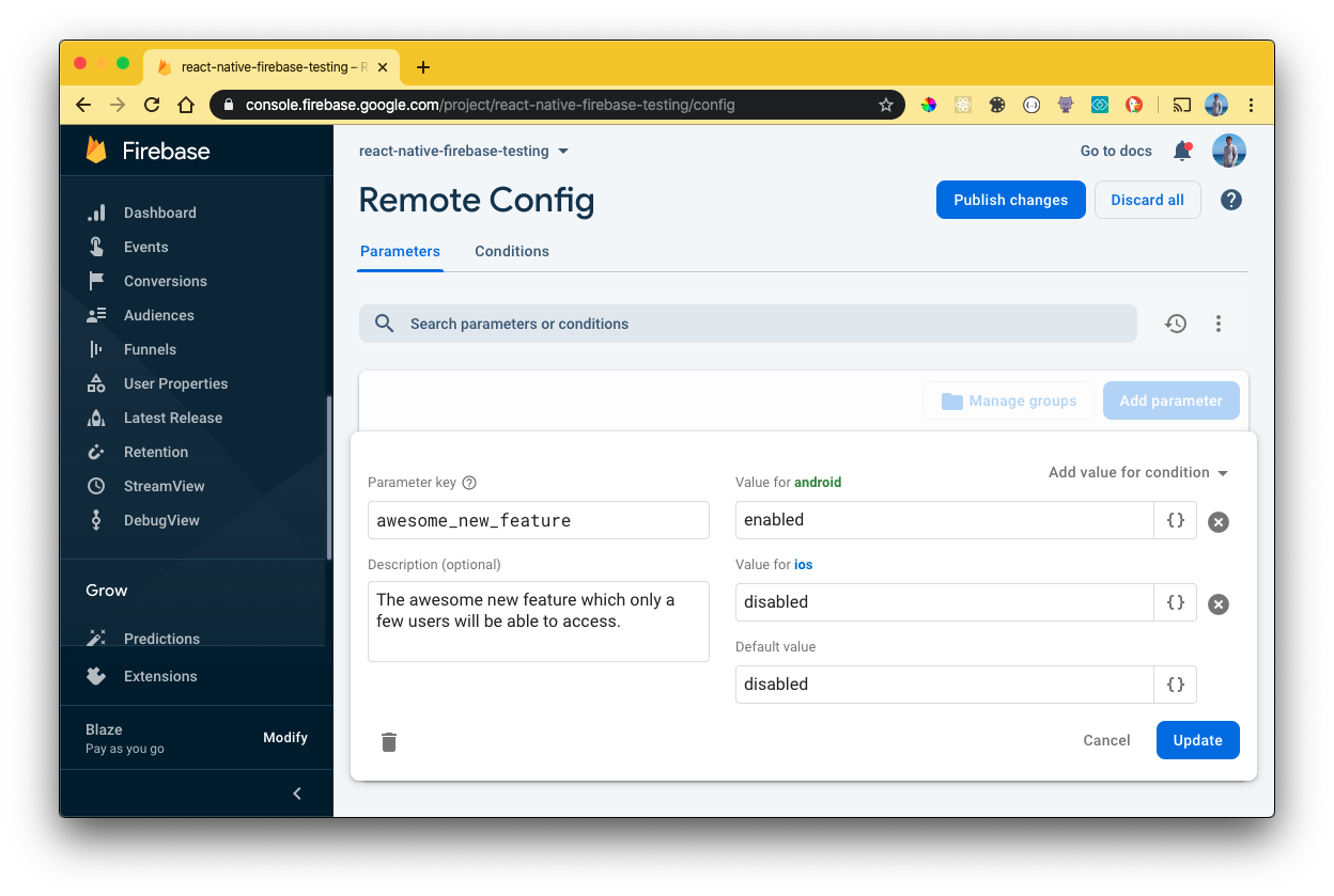 Remote Config | React Native Firebase