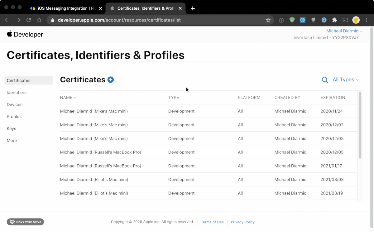 Apple Developer portal - Register a new identifier