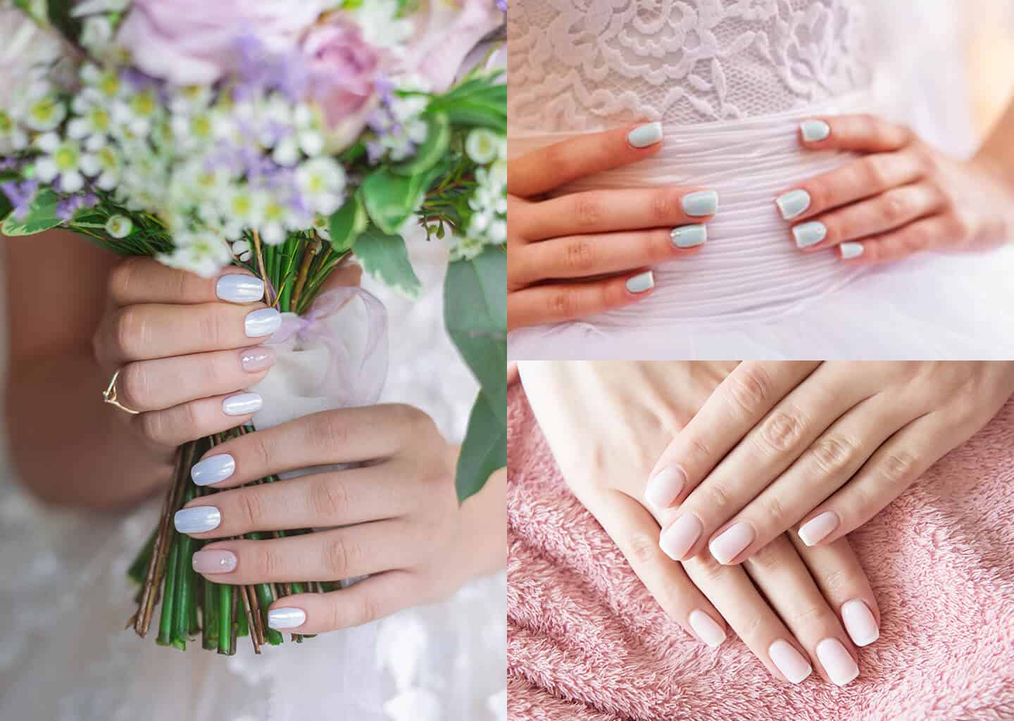 Yakın plan çekimde pastel renkler ile boyanmış tırnakların birleştirilmiş görselleri bulunuyor.