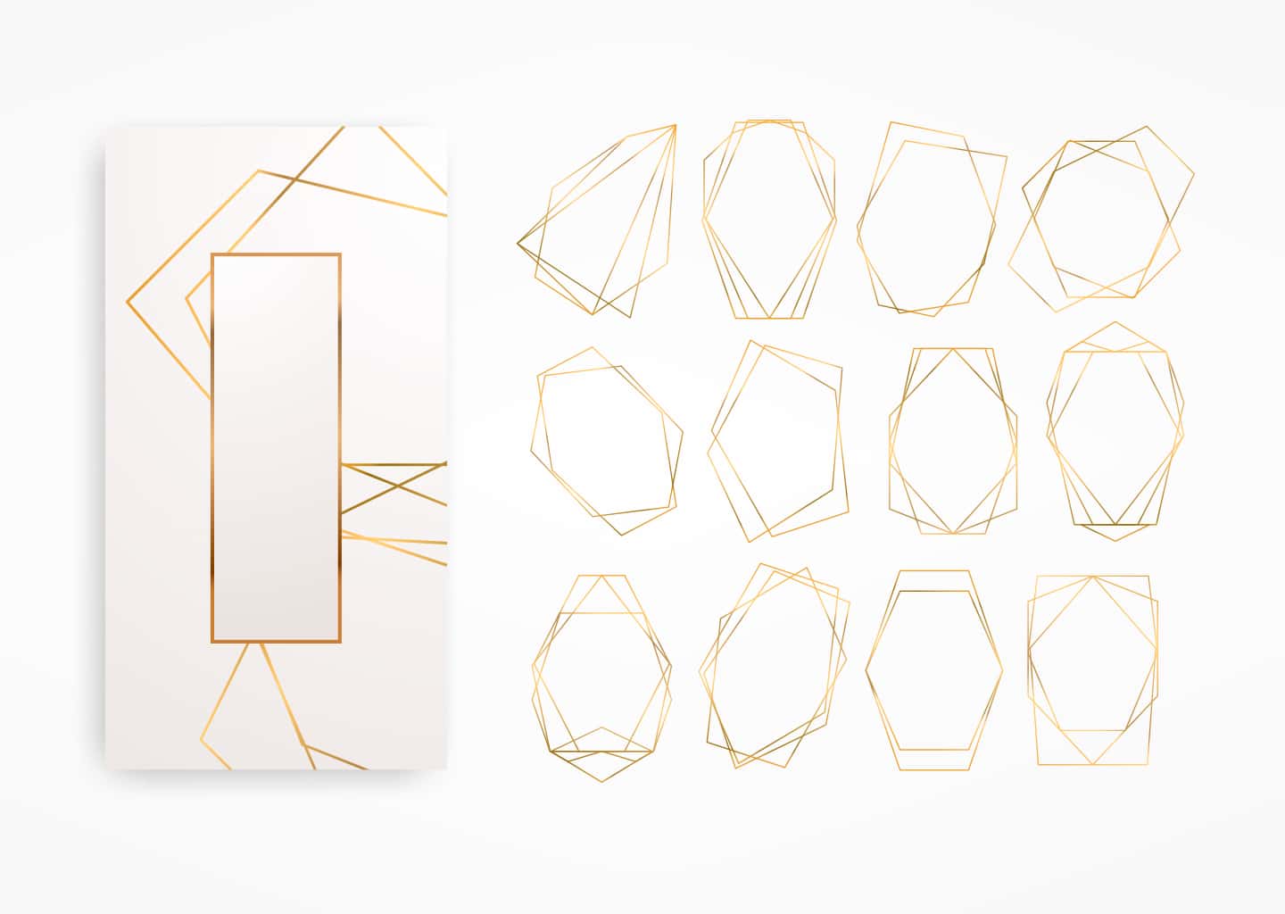 Görselde beyaz arka plan üzerine altın renginde geometrik biçimlerde çizilmiş şekiller bulunuyor.