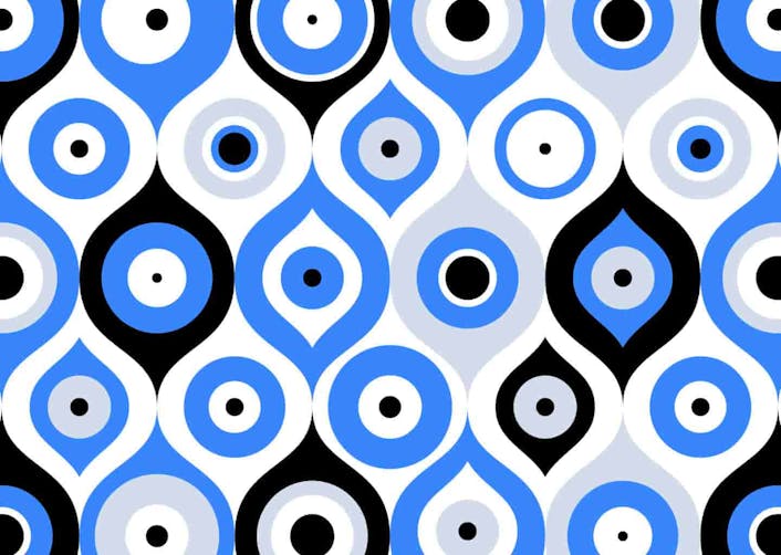 Görselde mavi, siyah ve beyaz renklerin iç içe geçmesi ile oluşturulmuş yuvarlak şekiller bulunuyor.