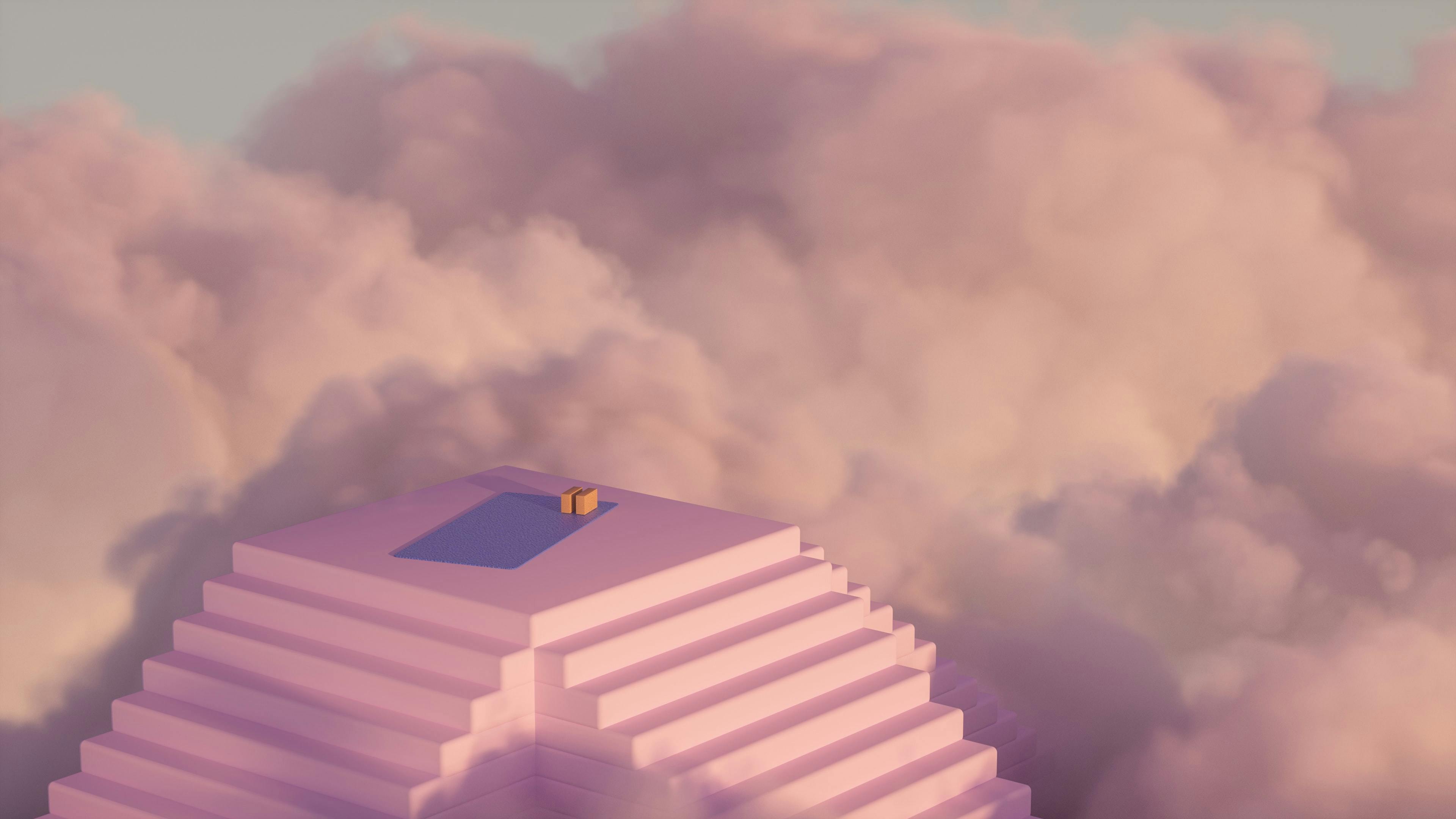 A platform in the sky with clouds around it in a metaverse world. This is to represent the ongoing problems with the metaverse around concurrent metaverse users