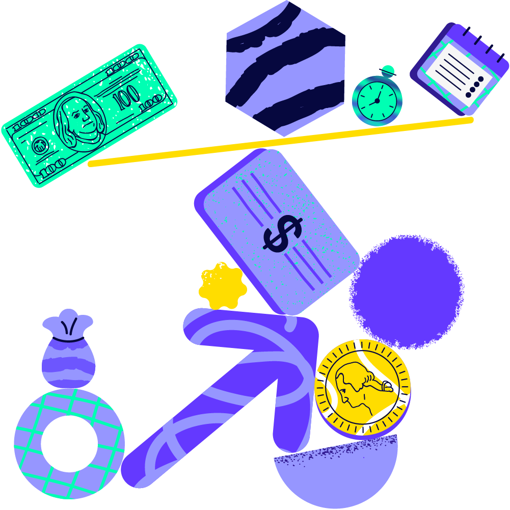 Ilustración con elementos de inversiones faciles en equilibrio 