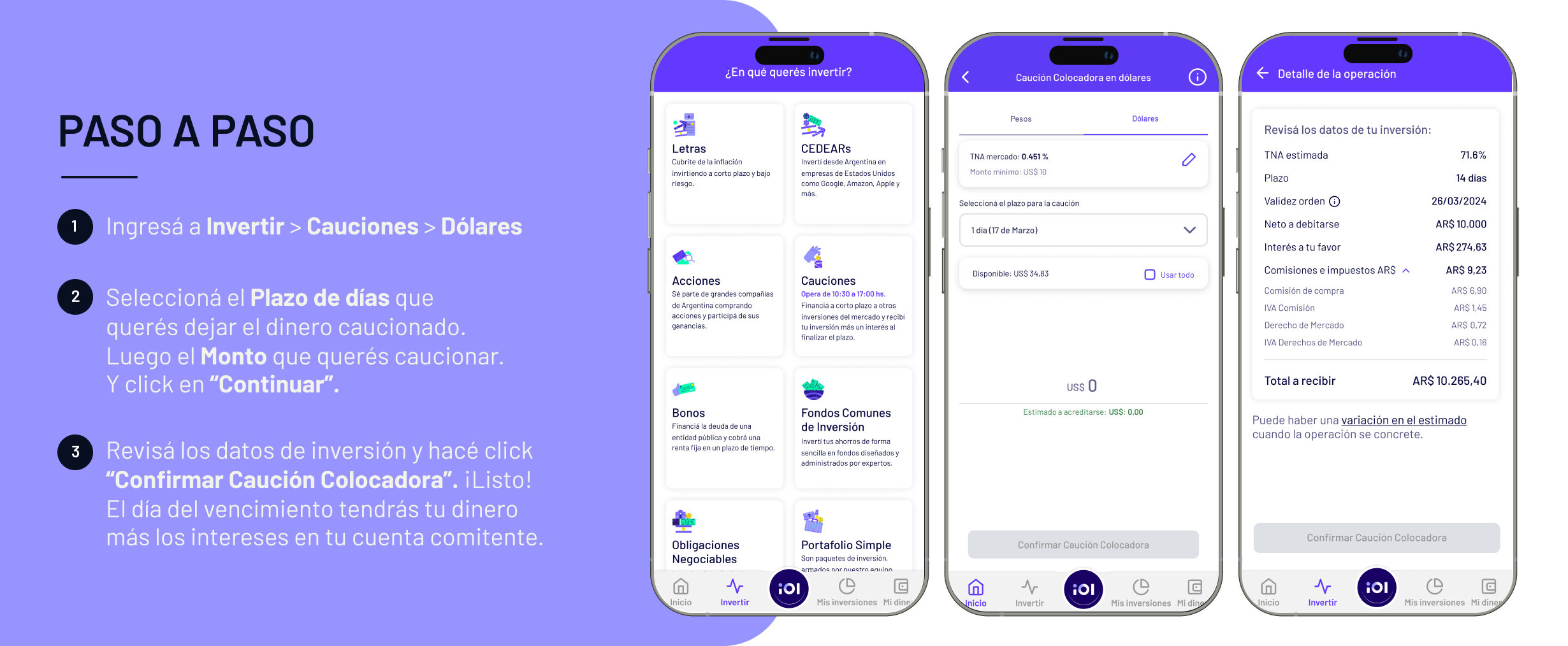 Paso a paso Causiones en USD