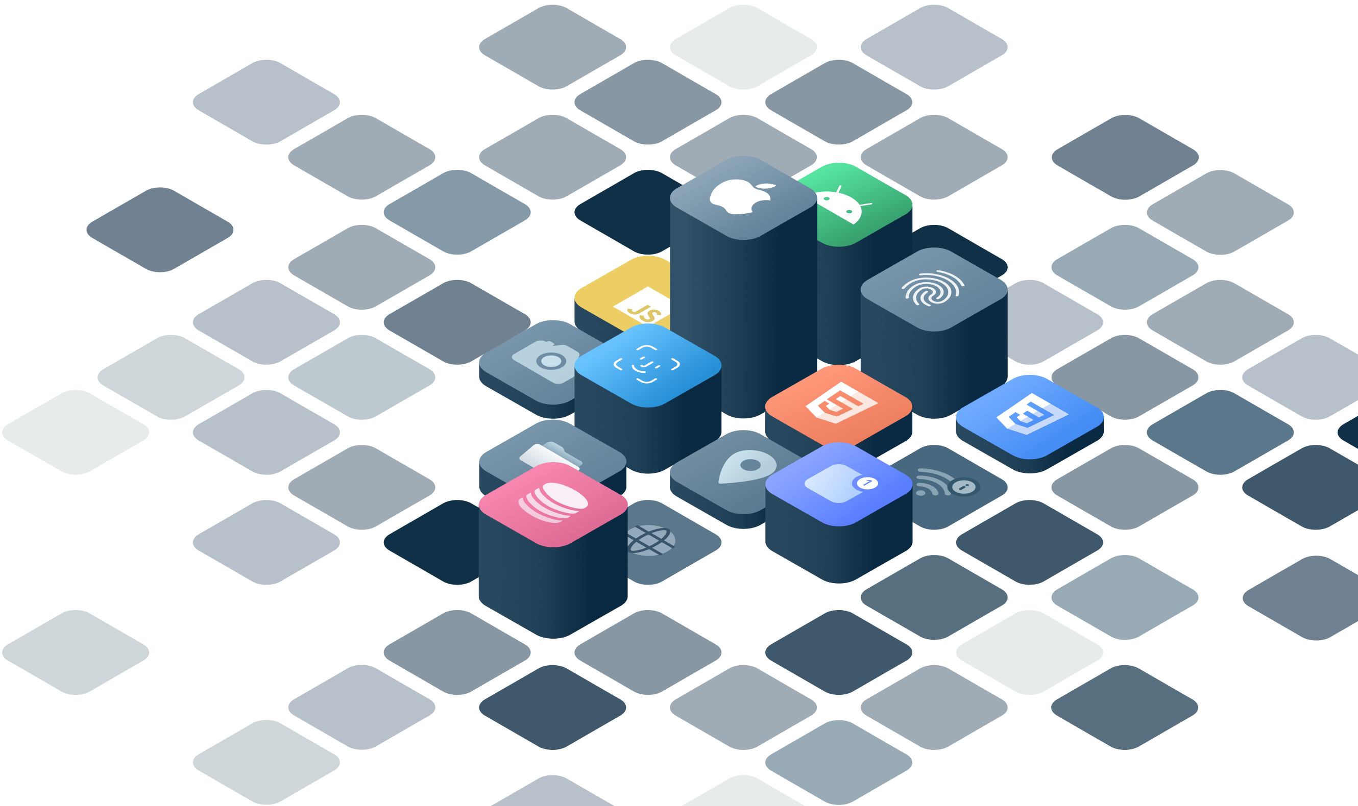 raised platforms with app and company icons