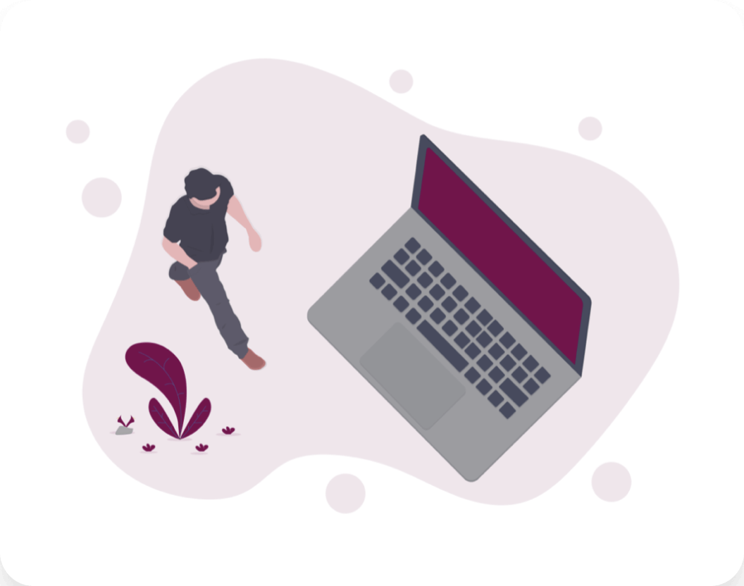 Cartoon of man and laptop