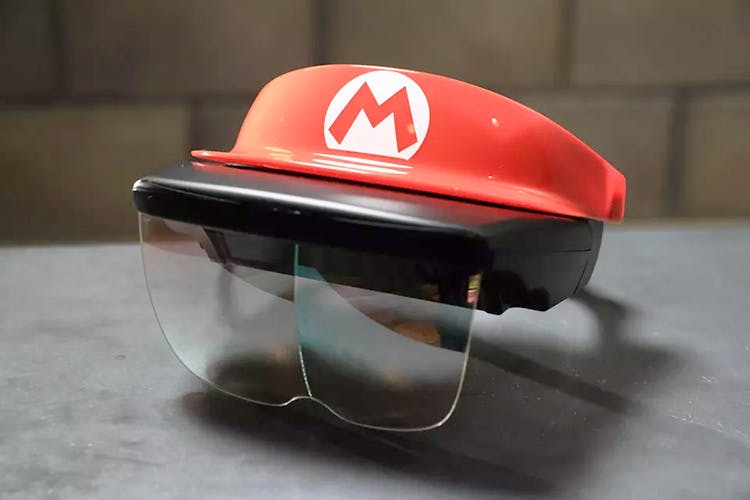 VR goggles with red cap