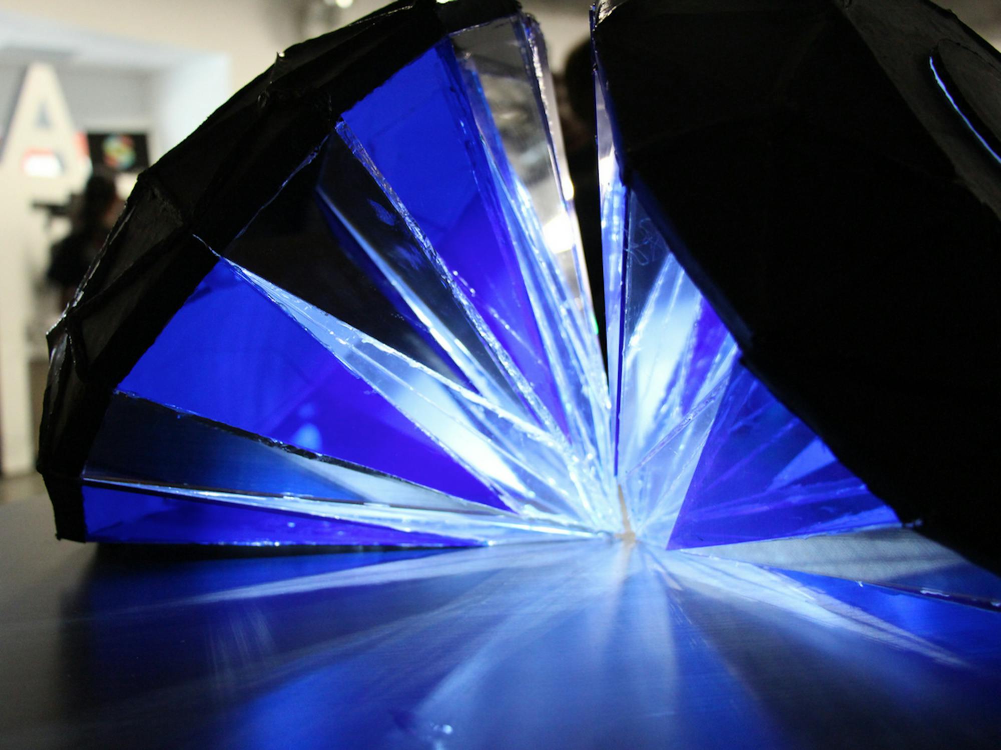 Closeup of blue prisms