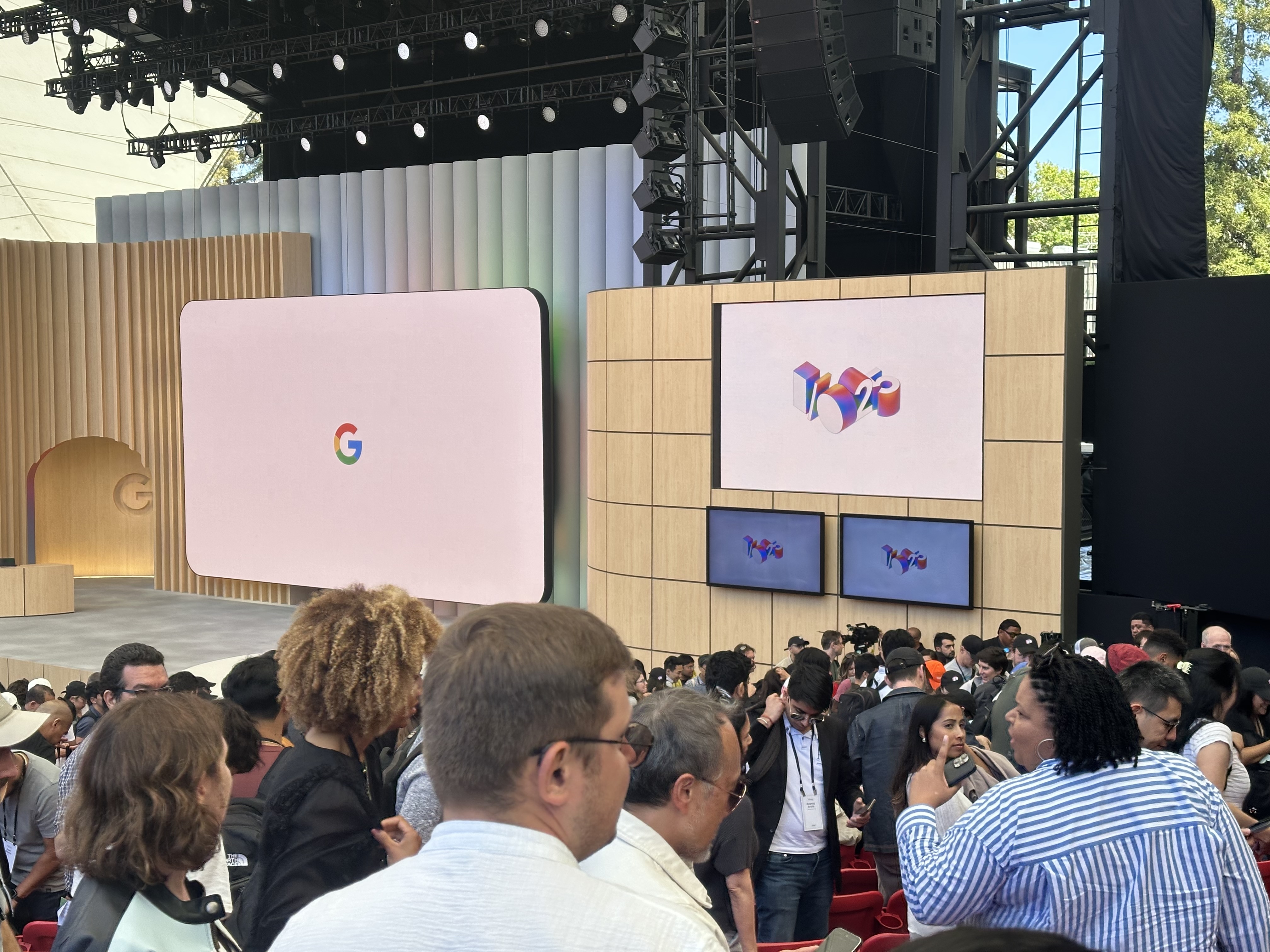 View of stage with google screen on it. 
