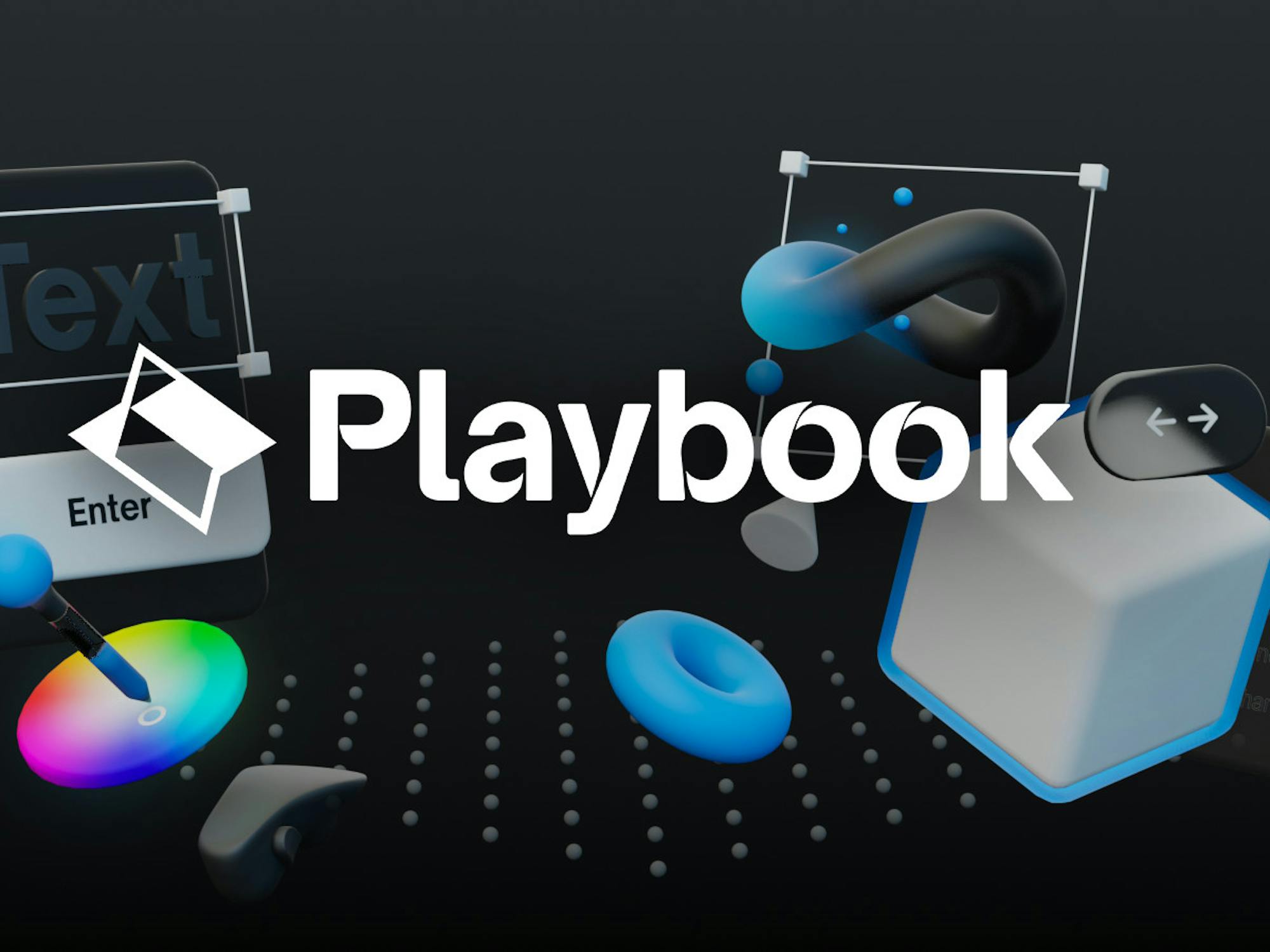 Logo for Playbook XR, made in a computer-generated 3D space surrounded by UI creation tools
