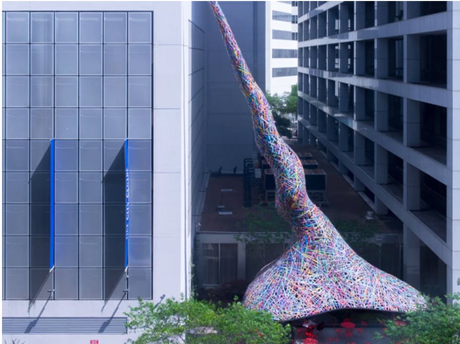 Large scale multi-colored art installation in the city