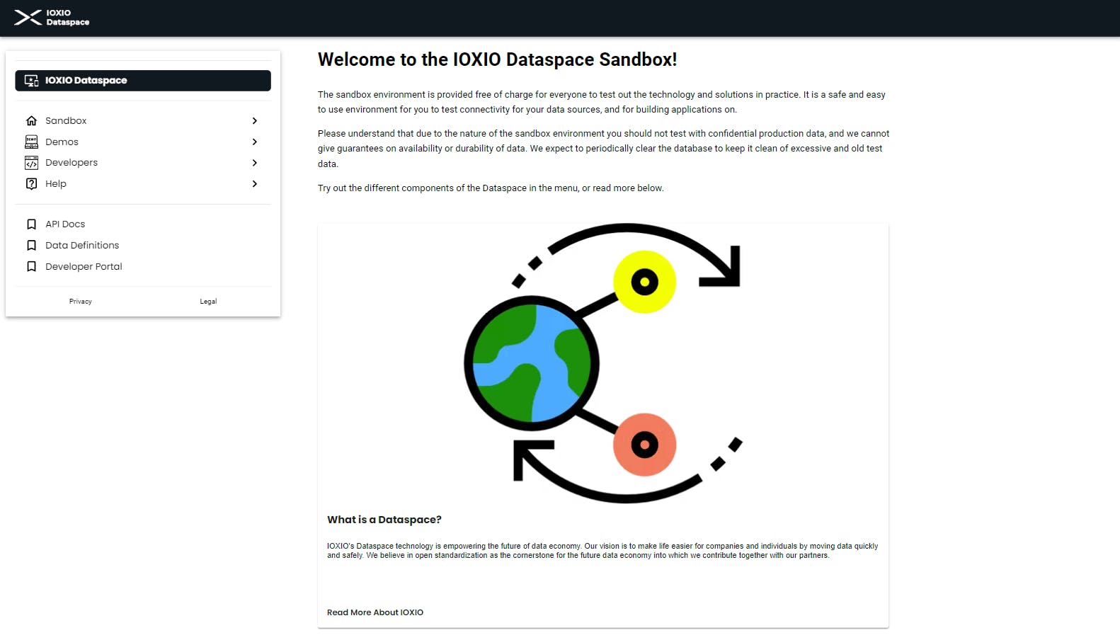Screenshot of IOXIO Dataspace Sandbox