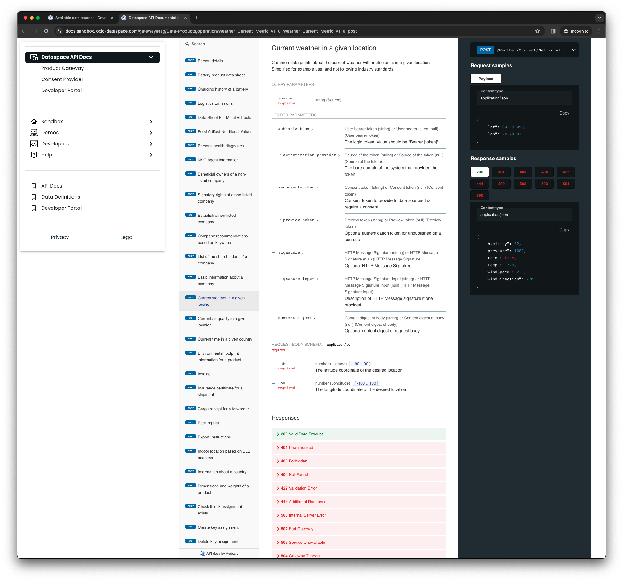 API Documentation screenshot