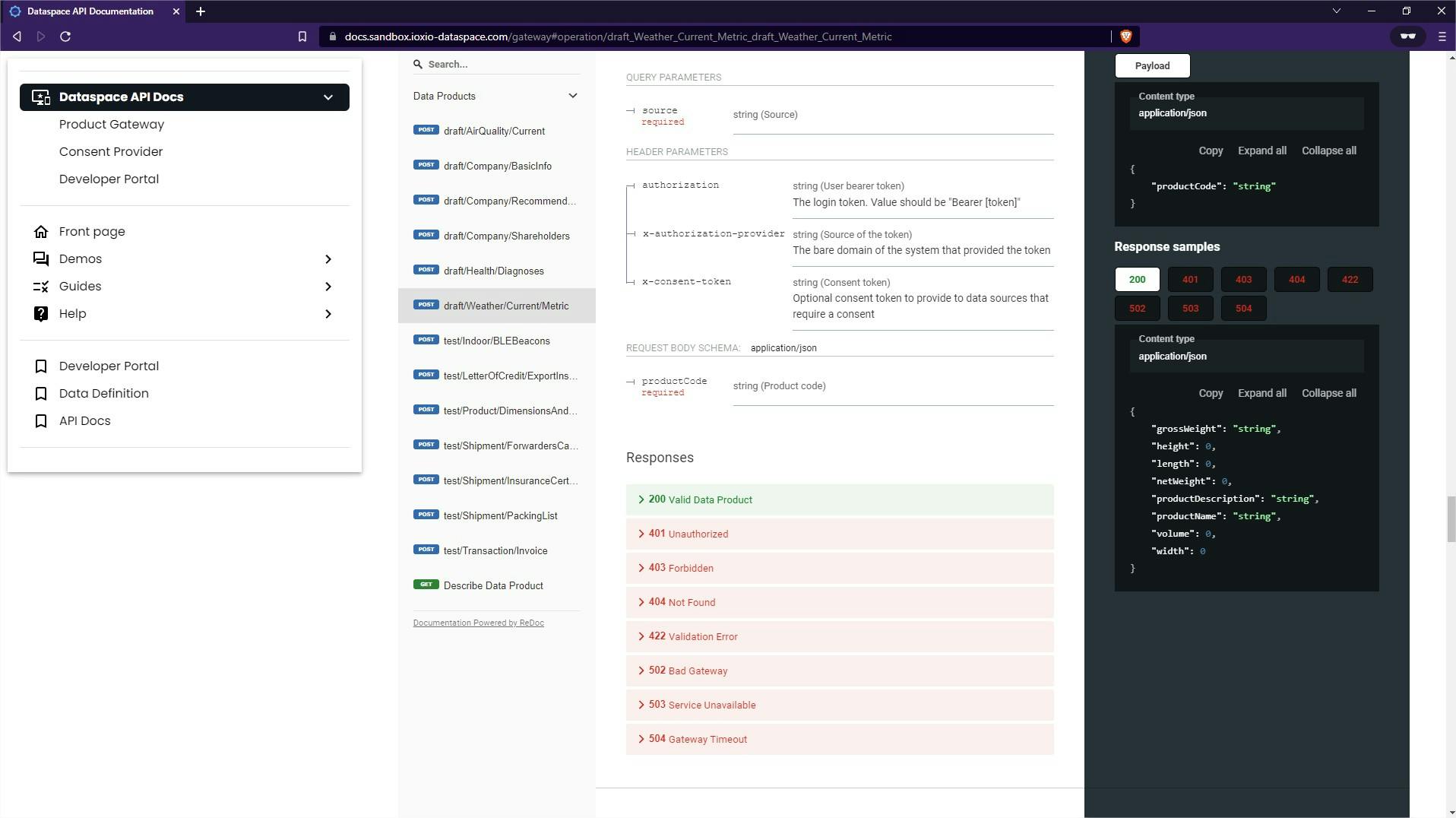 API Documentation screenshot