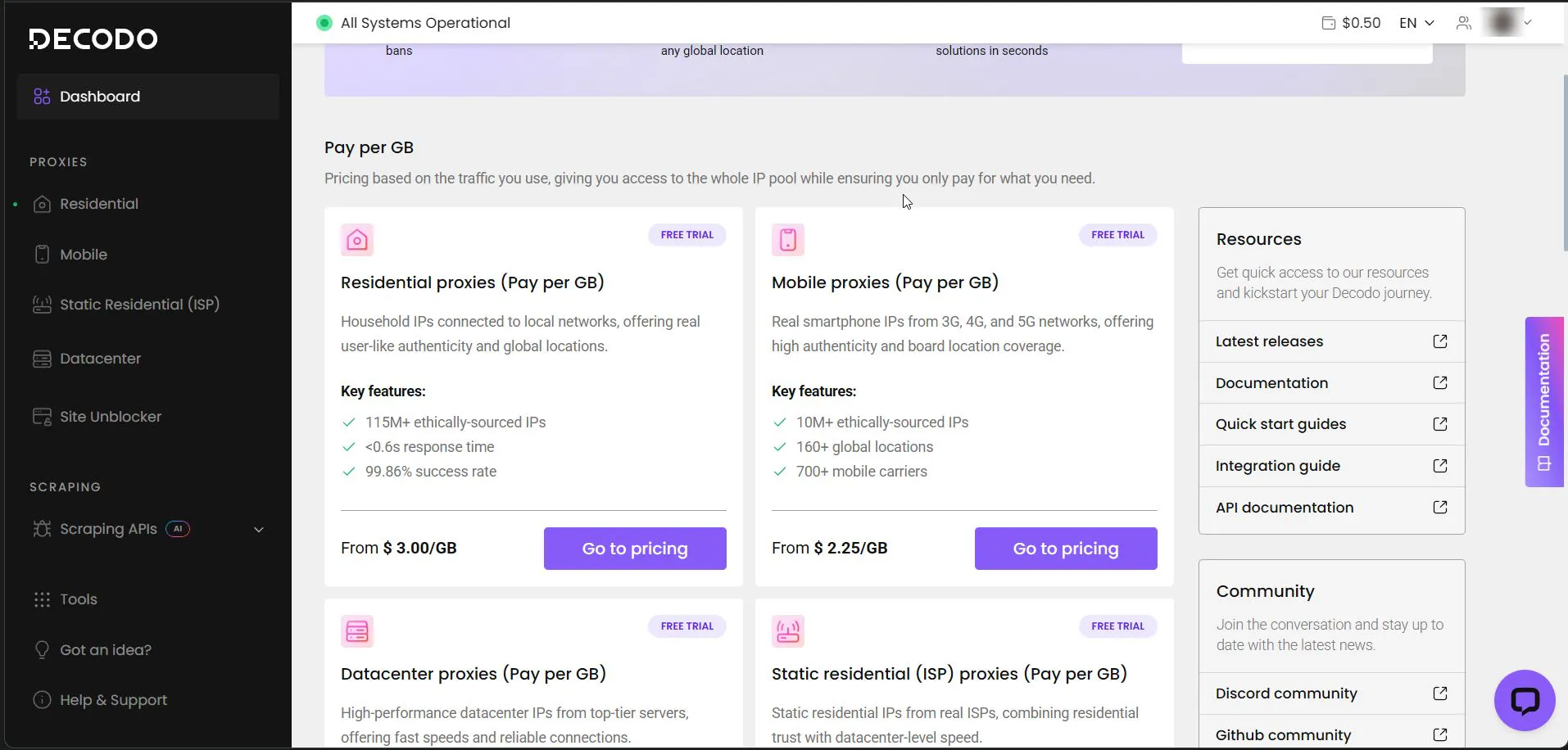 Cost of buying residential proxies via Decodo