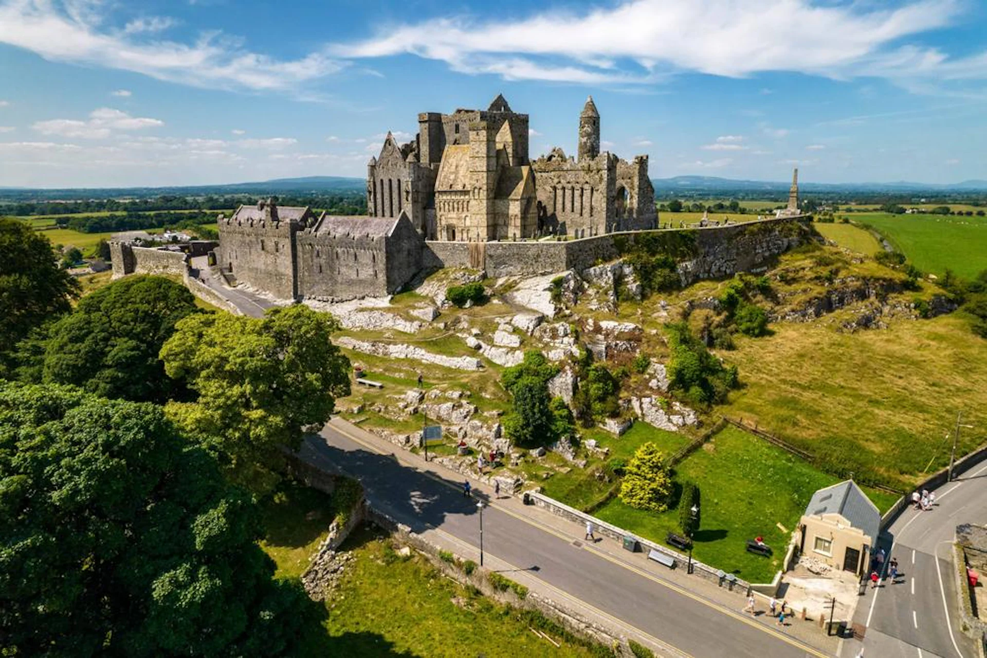 aerial view of the rock of cashel in wicklow, ireland