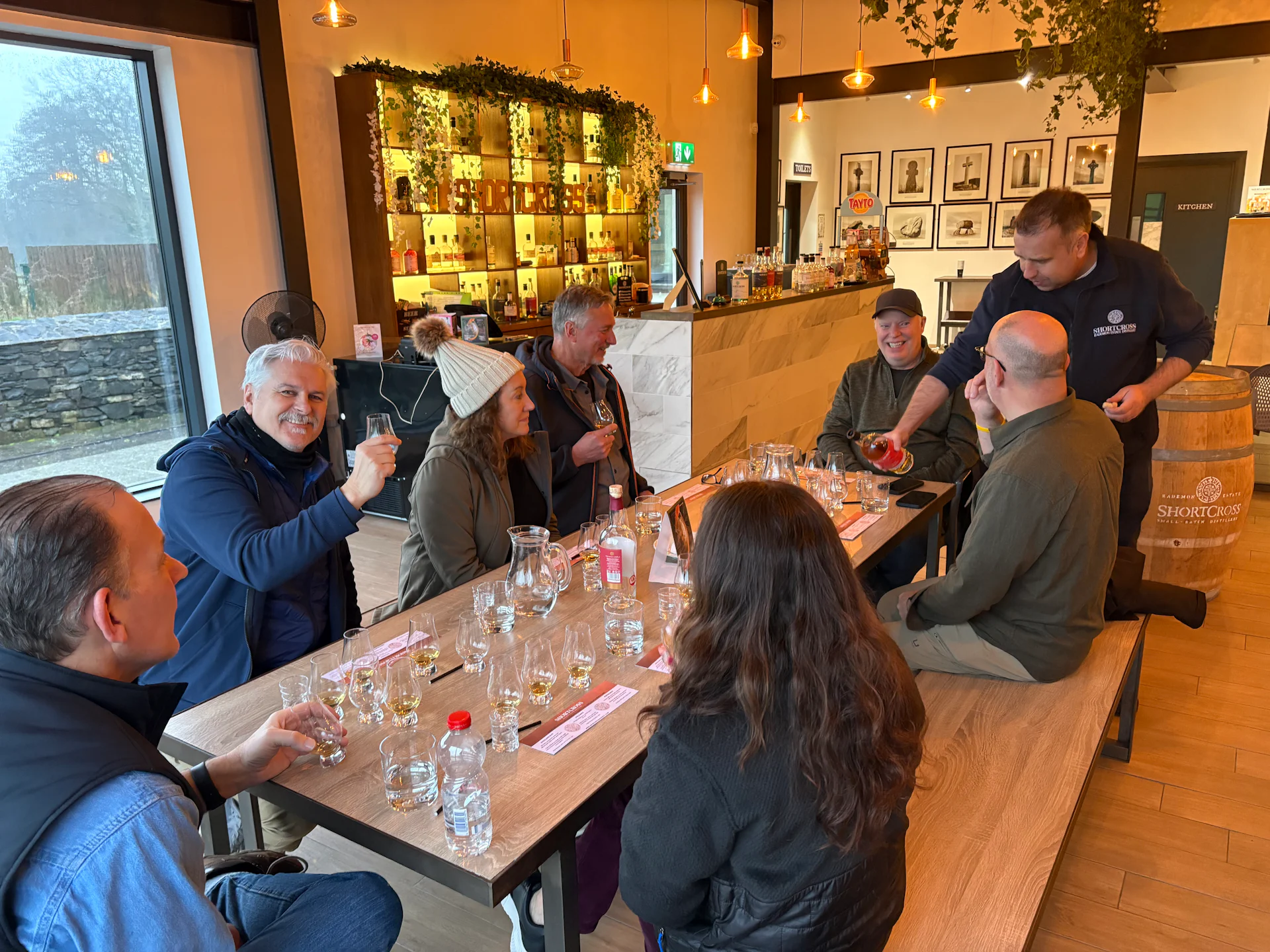 A group of travelers enjoying an Irish Whiskey Tasting, fully hosted and Guided by Ireland Whiskey Tours
