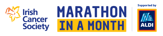 Irish Cancer Society Marathon in a month logo supported by ALDI.