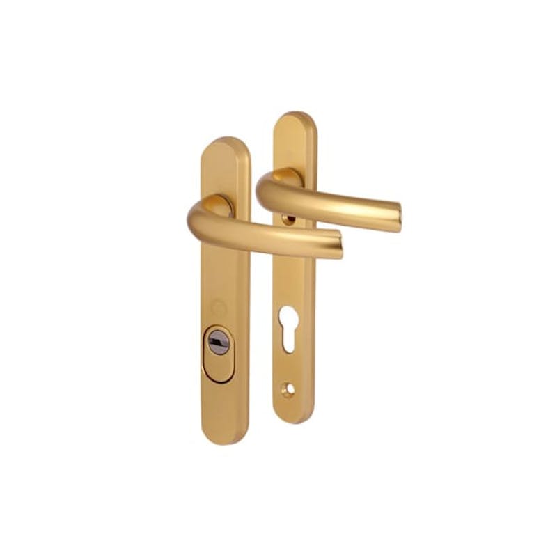 An image of gold door handles