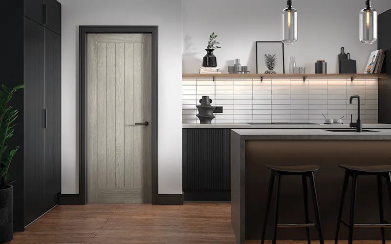 An image of a light grey internal door