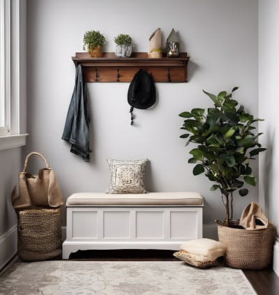 An image of an entryway bench with hidden storage