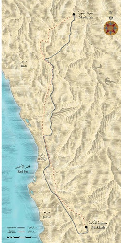 map of The route of the Hijrah
